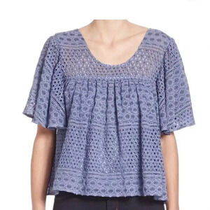 Prose & Poetry Top Womens Size Small Marigold Blouse Blue Lace Cottagecore